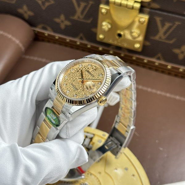 Rolex DateJust Luxury Fake Watches Yellow Dial Oyster Strap AR Factory 36mm - Image 4