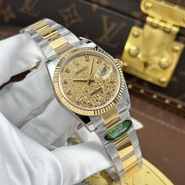 Rolex DateJust Luxury Fake Watches Yellow Dial Oyster Strap AR Factory 36mm - Image 3