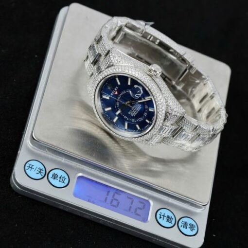 Rolex Sky-Dweller 336934 Blue Dial Fake Watches Full Stone CZ Automatic Movement 42mm - Image 3