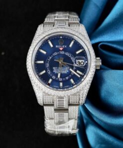 Alternative view of Rolex Sky-Dweller 336934 Blue Dial Fake Watches Full Stone CZ Automatic Movement 42mm