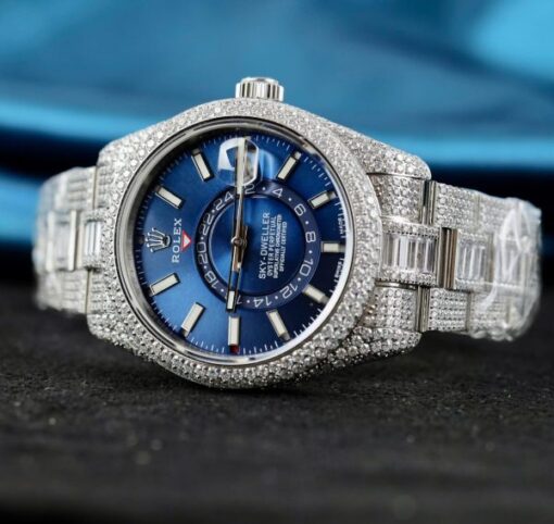 Rolex Sky-Dweller 336934 Blue Dial Fake Watches Full Stone CZ Automatic Movement 42mm - Image 5