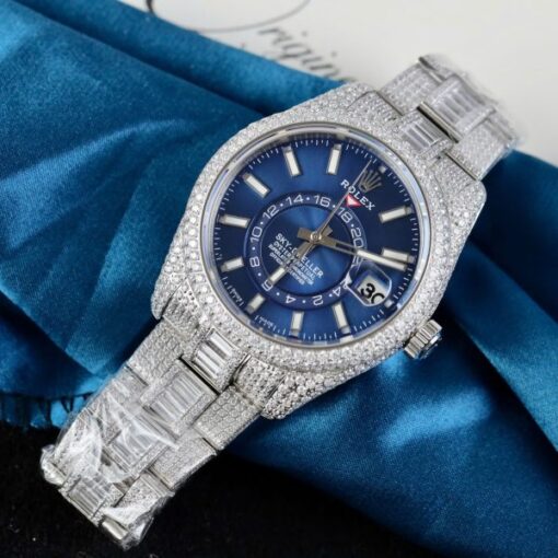 Rolex Sky-Dweller 336934 Blue Dial Fake Watches Full Stone CZ Automatic Movement 42mm - Image 4
